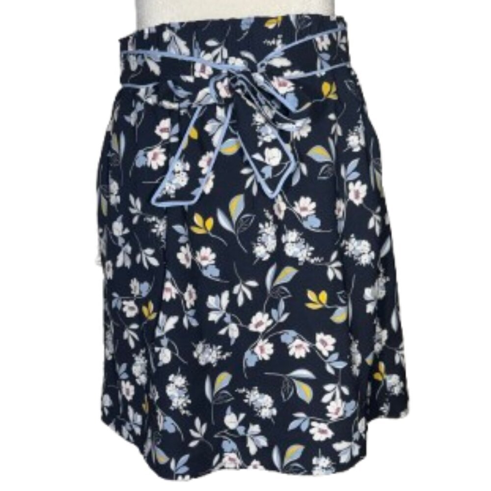 LOFT Navy Floral Tie-Waist Pull-On Mini Skirt Women's XSmall